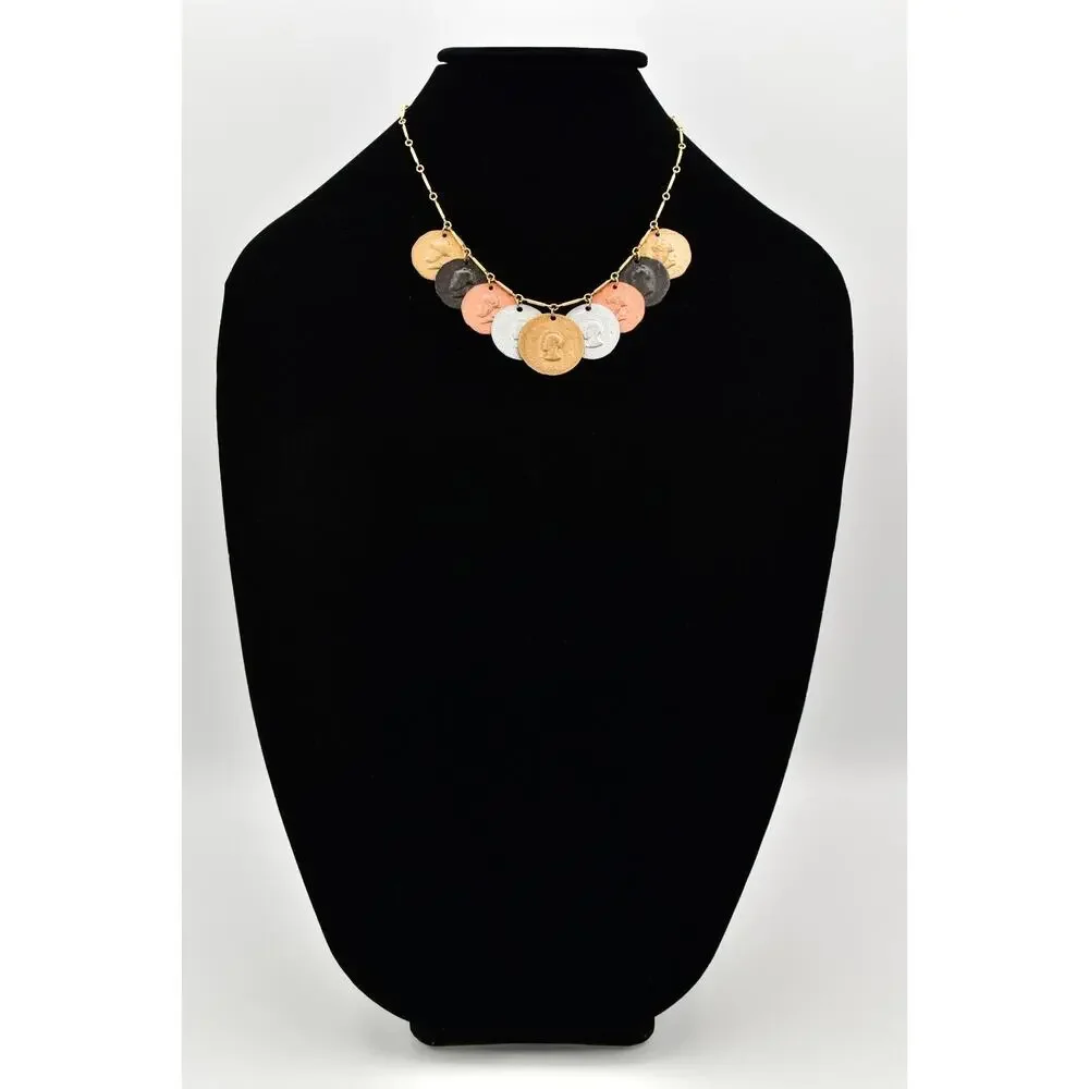 Vintage Coin Collar Necklace Multi-Tone Metal Dangle Silver Copper Gold BinA17